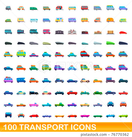 100 transport icons set, cartoon style 100 transport icons set, cartoon style 76770362