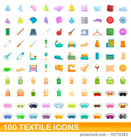 100 textile icons set, cartoon style 100 textile icons set, cartoon style 76770363