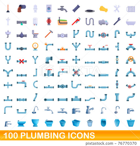 100 plumbing icons set, cartoon style 76770370