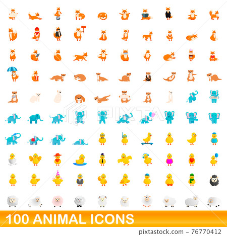 100 animal icons set, cartoon style 100 animal icons set, cartoon style 76770412