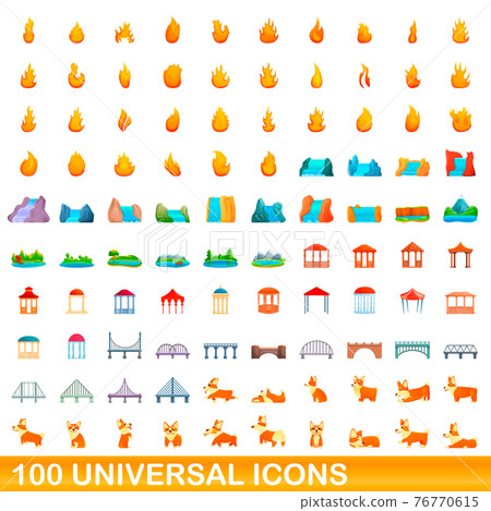 100 universal icons set, cartoon style 76770615