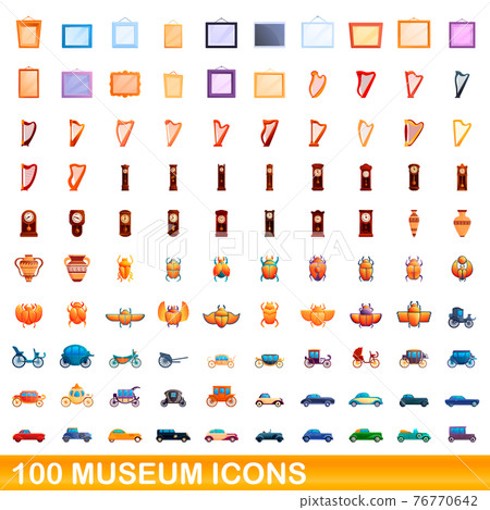100 museum icons set, cartoon style 100 museum icons set, cartoon style 76770642