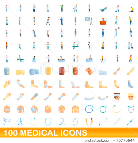 100 medical icons set, cartoon style 76770644