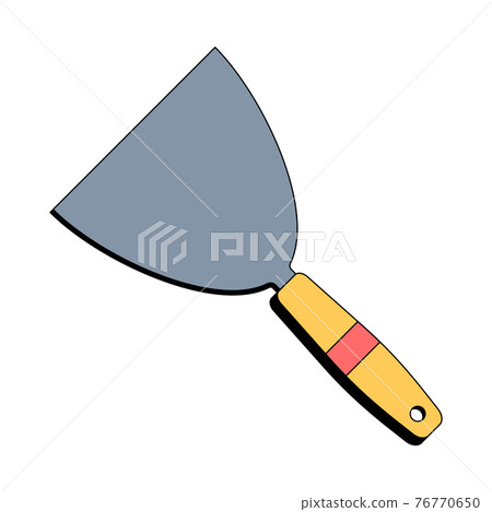 Yellow putty knife, spatula. Building tool. Flat style. Vector illustration on white isolated background. Yellow putty knife, spatula. Building tool. Flat style. Vector illustration on white isolated background. 76770650