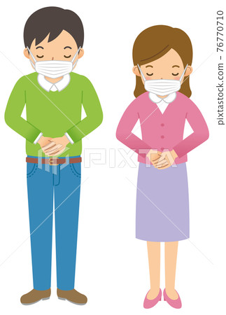 A pair of male and female bowing (whole body) (mask) 76770710