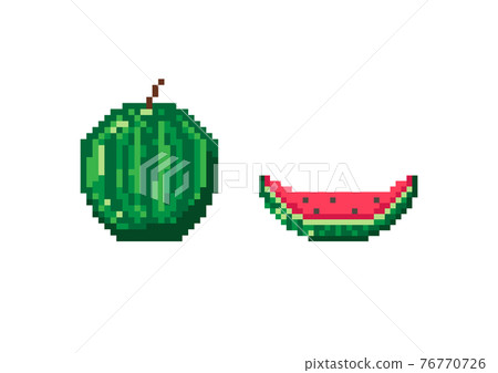 Pixel art green watermelon icon set. Pixel... - Stock Illustration ...