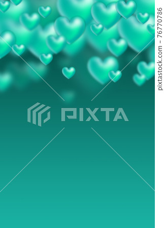 Image of a bubble-like turquoise three-dimensional heart that springs up like a bubble Vertical There are other colors 76770786