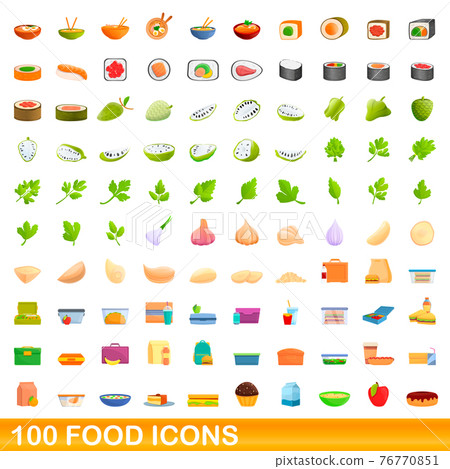 100 food icons set, cartoon style 100 food icons set, cartoon style 76770851