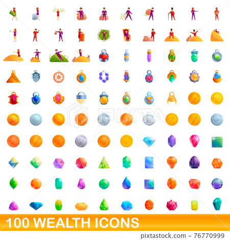100 wealth icons set, cartoon style 76770999