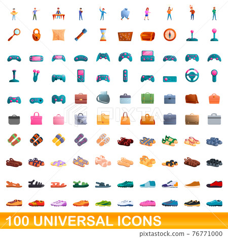 100 universal icons set, cartoon style 100 universal icons set, cartoon style 76771000