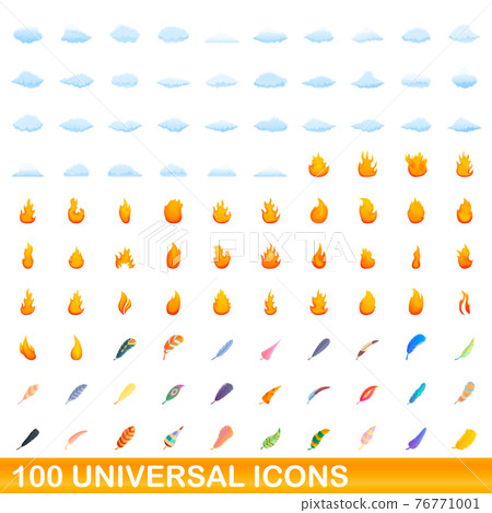100 universal icons set, cartoon style 76771001