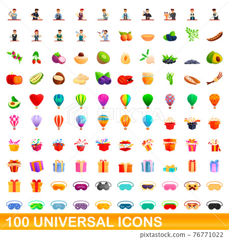 100 universal icons set, cartoon style 100 universal icons set, cartoon style 76771022