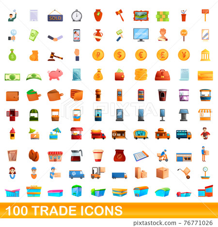 100 trade icons set, cartoon style 76771026