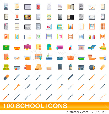 100 school icons set, cartoon style 100 school icons set, cartoon style 76771043