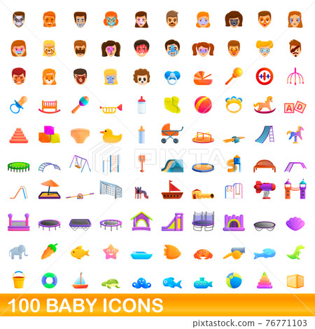 100 baby icons set, cartoon style 100 baby icons set, cartoon style 76771103