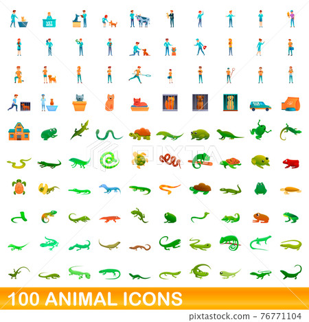 100 animal icons set, cartoon style 100 animal icons set, cartoon style 76771104