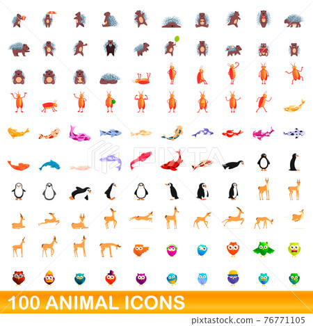 100 animal icons set, cartoon style 100 animal icons set, cartoon style 76771105