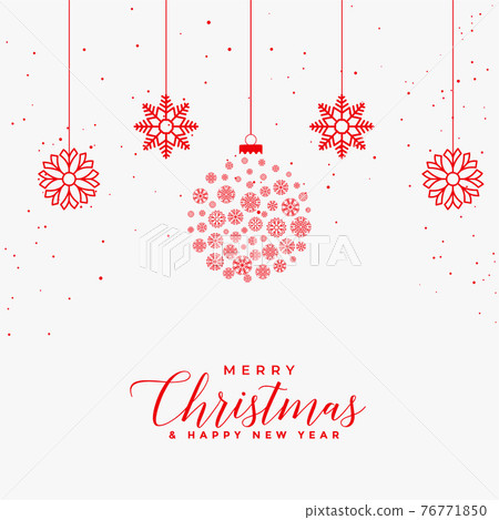 lovely merry christmas white card with red snowflakes balls 76771850