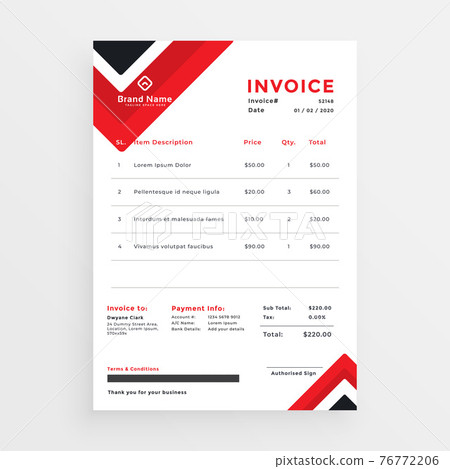 stylish red business invoice template design 76772206