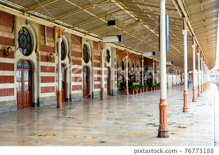 Historic building and platform of Sirkeci railway Terminal in Istanbul, Turkey 76773188