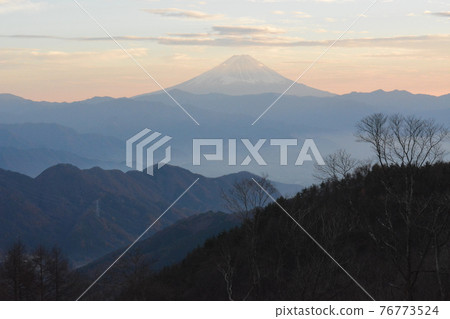 Late autumn dusk Worship Mt. Fuji from the vicinity of the Kuroganeyama trailhead on the Ohira Plateau Late autumn dusk Worship Mt. Fuji from the vicinity of the Kuroganeyama trailhead on the Ohira Plateau 76773524