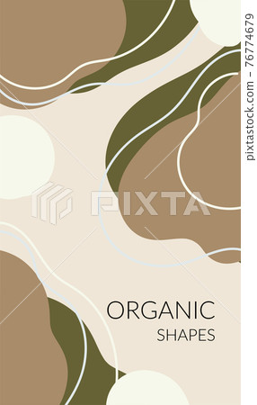 Abstract poster with composition of organic shapes in trendy modern style. Place for text. Smooth lines, spots, shapes. Can be used to decorate covers, postcards, walls. Vector 76774679