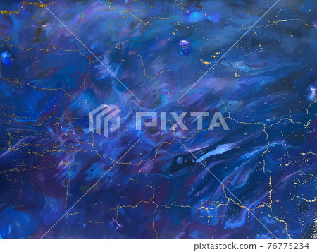 Blue marble and gold abstract background texture. Indigo, blue marbling with natural luxury style lines of marble and gold powder. Vector 76775234