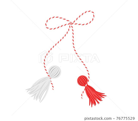 Spring talisman martisor. Traditional romanian amulet with red and white figurine tied thread. Spring talisman martisor. Traditional romanian amulet with red and white figurine tied thread. 76775529