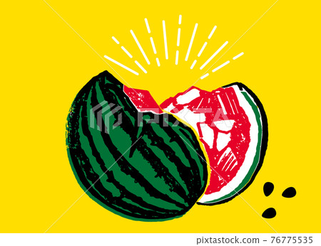 Hand-drawn illustration of a cute watermelon. Illustration of a broken watermelon. Hand-drawn illustration of a cute watermelon. Illustration of a broken watermelon. 76775535