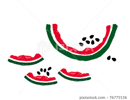 Hand-drawn illustration of a cute watermelon. Illustration of an eaten watermelon. Hand-drawn illustration of a cute watermelon. Illustration of an eaten watermelon. 76775536