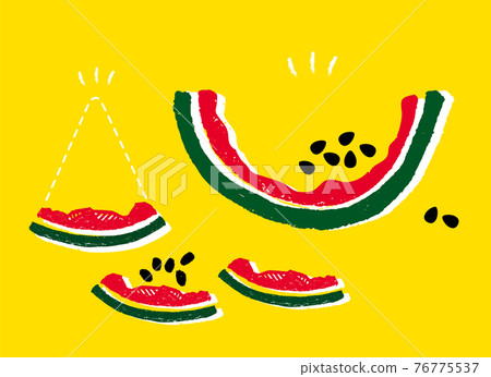 Hand-drawn illustration of a cute watermelon. Illustration of an eaten watermelon. Hand-drawn illustration of a cute watermelon. Illustration of an eaten watermelon. 76775537