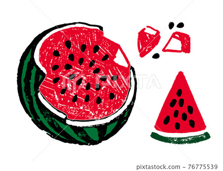 Hand-drawn illustration of a cute watermelon. Illustration of a broken watermelon. Hand-drawn illustration of a cute watermelon. Illustration of a broken watermelon. 76775539