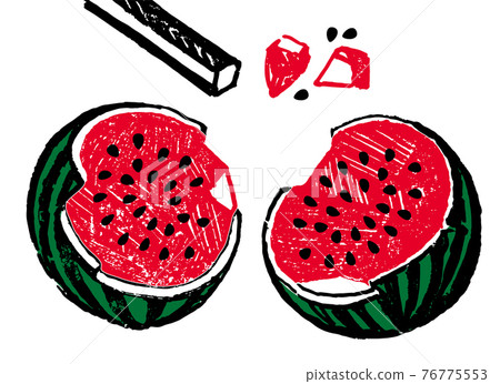 Hand-drawn illustration of a cute watermelon. Illustration of watermelon splitting. 76775553