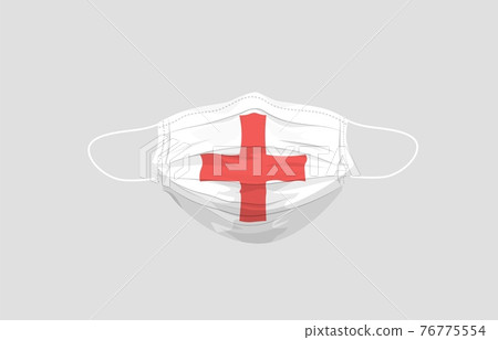 White medical mask with red cross template. Protect respiratory hygiene respirator for coronavirus pandemic with filter. White medical mask with red cross template. Protect respiratory hygiene respirator for coronavirus pandemic with filter. 76775554