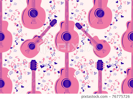 Colourful sketch drawing doodle seamless pattern of music culture with country guitar and text phrase Love Music Colourful sketch drawing doodle seamless pattern of music culture with country guitar and text phrase Love Music 76775726