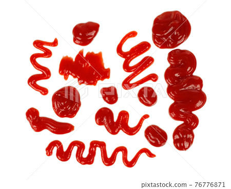 Set of ketchup spots and smears on white background 76776871