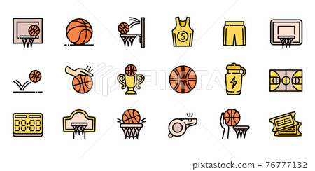 Basketball equipment icons set, outline style Basketball equipment icons set, outline style 76777132