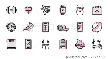 Apps for fitness icons set, outline style Apps for fitness icons set, outline style 76777133