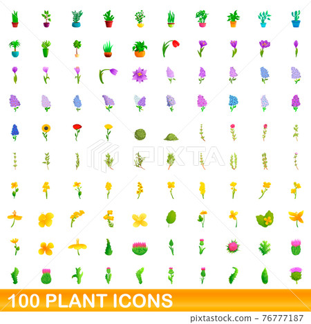 100 plant icons set, cartoon style 100 plant icons set, cartoon style 76777187