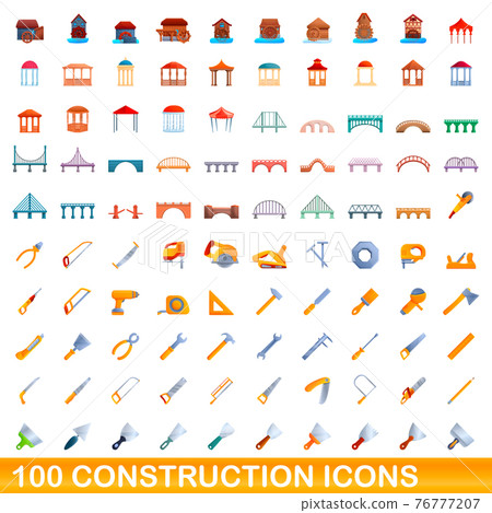 100 construction icons set, cartoon style 76777207