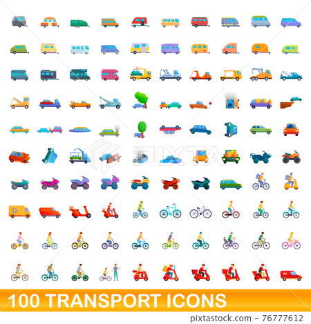 100 transport icons set, cartoon style - Stock Illustration [76777612 ...