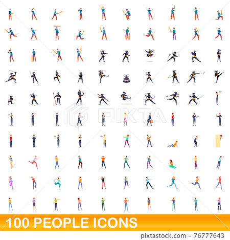 100 people icons set, cartoon style 100 people icons set, cartoon style 76777643