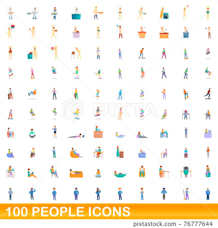 100 people icons set, cartoon style 76777644