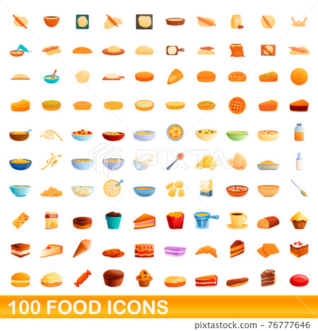 100 food icons set, cartoon style 100 food icons set, cartoon style 76777646