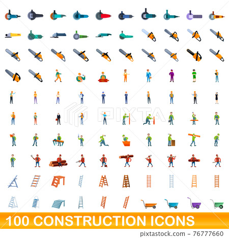100 construction icons set, cartoon style 100 construction icons set, cartoon style 76777660