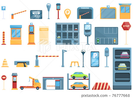 Paid parking icons set, cartoon style 76777668