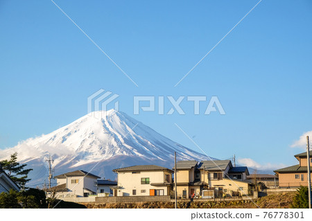 Fuji mountain with snow in winter Kwaguchigo City 76778301