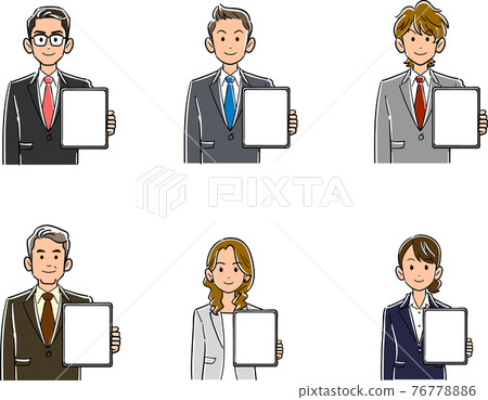 Men and women in suits holding tablet PCs 76778886
