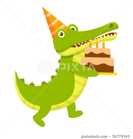 Crocodile birthday cake icon, cartoon style 76779345