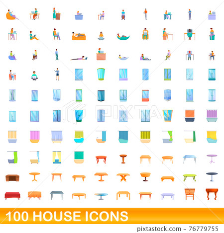 100 house icons set, cartoon style 76779755